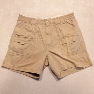 St. John's Bay Mens Elastic Waist Front Cargo Shorts 40 Beige Cotton Inseam 5.5"